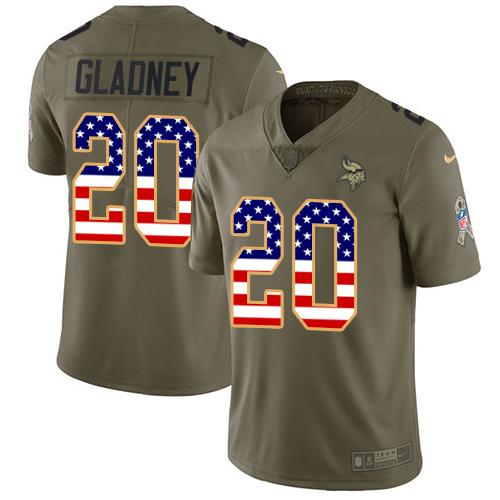 Nike Vikings #20 Jeff Gladney Olive/USA Flag Youth Stitched NFL Limited 2017 Salute To Service Jersey